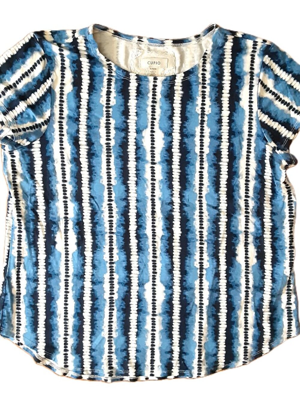 Cupio Top XL Short Sleeve Pullover Striped Multicolor Viscose Blend Easy Care
